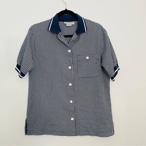 DonnKenny Classics woman gingham navy top size 10 medium button-down vintage